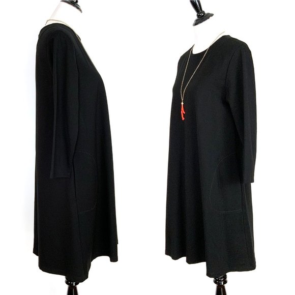 J McLaughlin Black Ponte Knit A-Line Flare Long Sleeve Dress Size Large - Picture 8 of 16